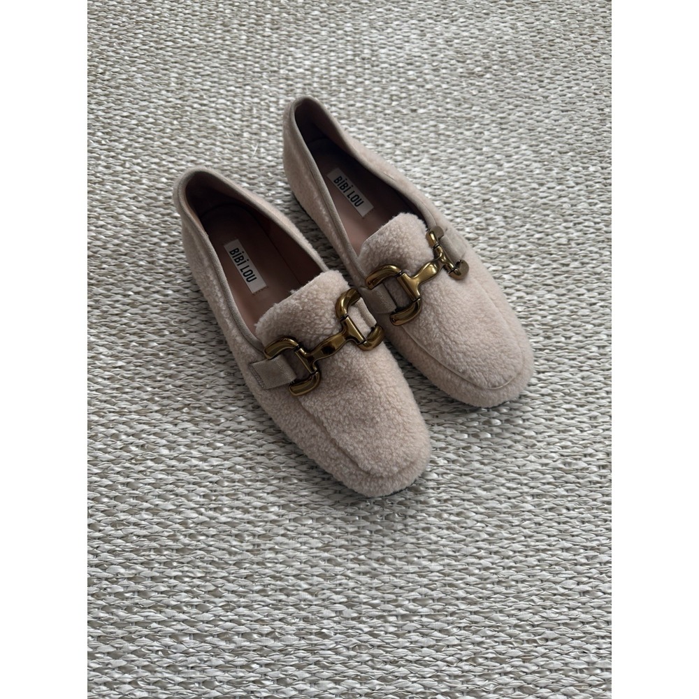 Bibi Lou Anthropologie Marcella Sherpa Teddy Loafers 38/8. Coastal Gold Hardware - Picture 8 of 8